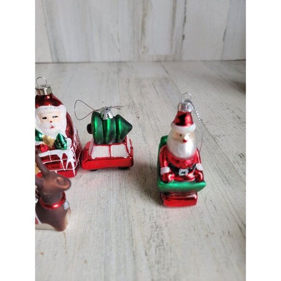 Blown glass Santa Claus chimney red card tree reindeer sleigh set ornament Xmas - Picture 4 of 7